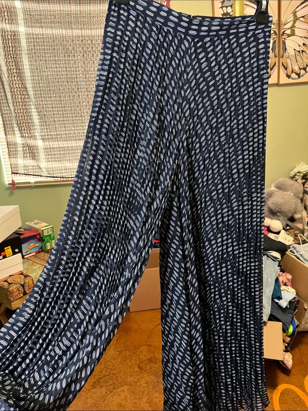 NWT Club Monaco Navy and White Pleated Wide Leg Pants Size 0 women’s - Picture 1 of 6